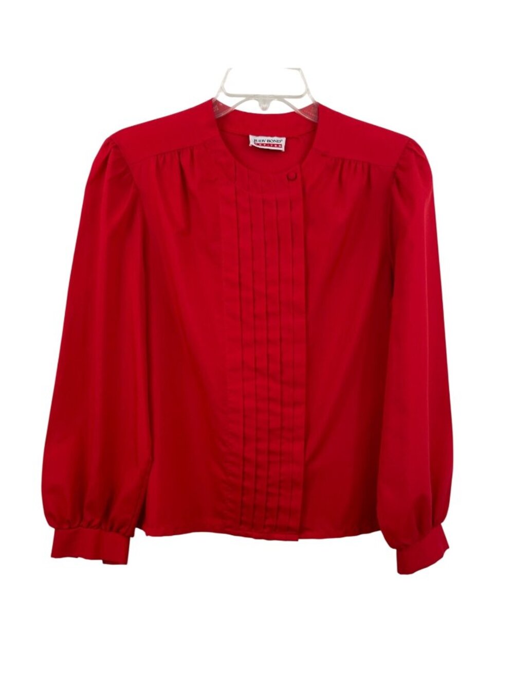 Judy Bond Red Pleated Front Long Sleeve Button Cuff Blouse Womens Size 12P